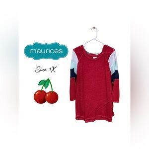 Maurices 24/7 Sheer Colorblock Long Sleeve Top 1X ❤️💙💚